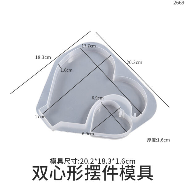 Double heart shape set resin mold with beads frame - Image 6