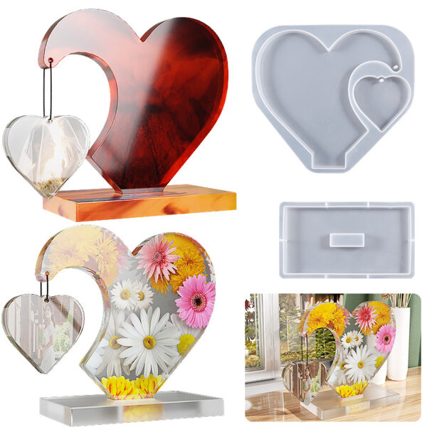 Double heart shape set resin mold with beads frame